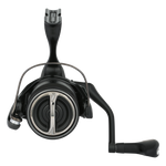 Black fishing reel on a white background