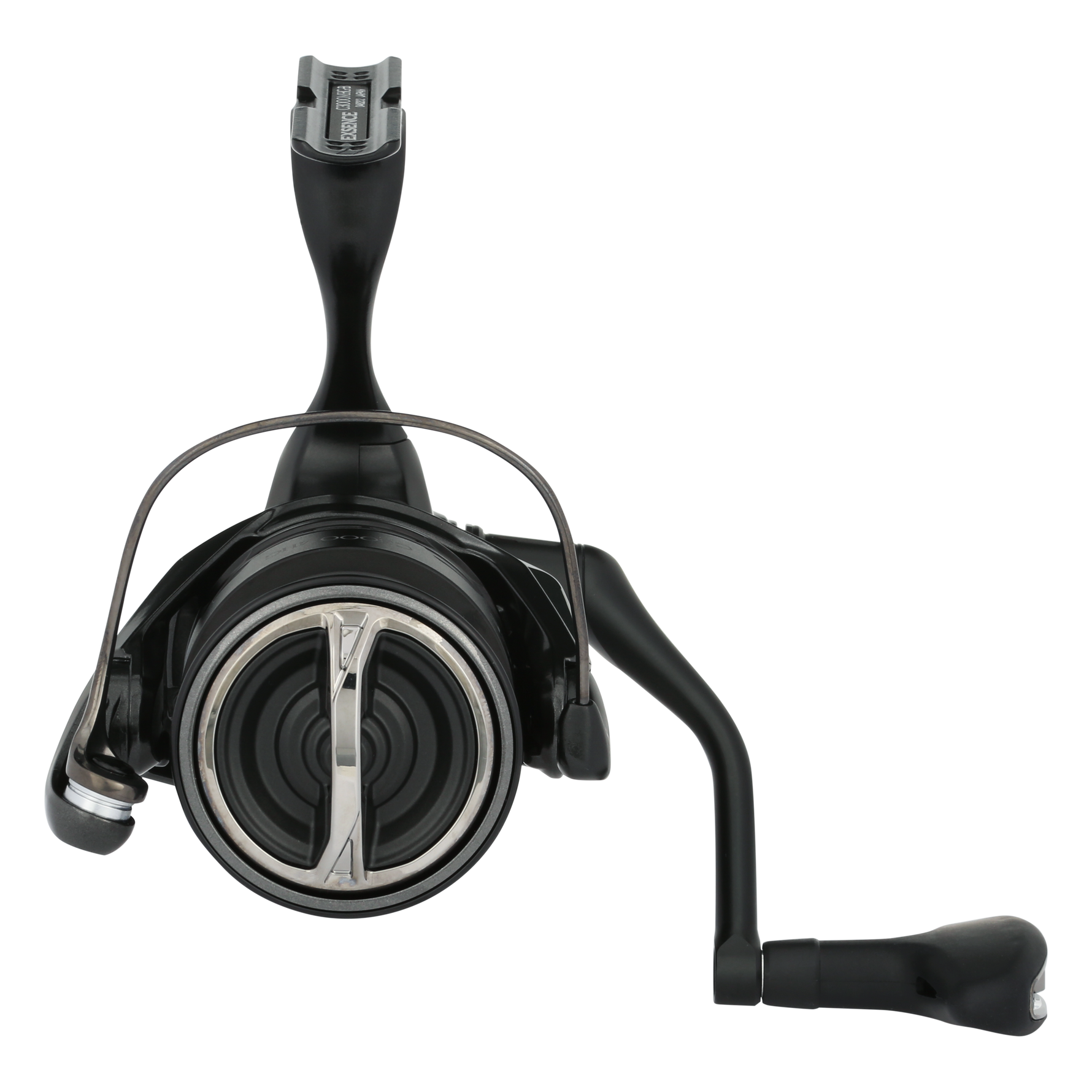 Black fishing reel on a white background