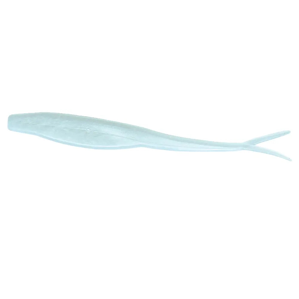 Sudden Impact 8 inch Fluke soft jerkbait in Pearl White, top view - white seabass and halibut soft plastic