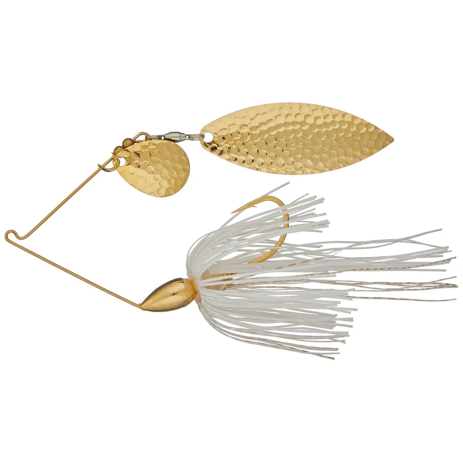 War Eagle Gold Frame Tandem Willow Spinnerbait - White Gold Hammered