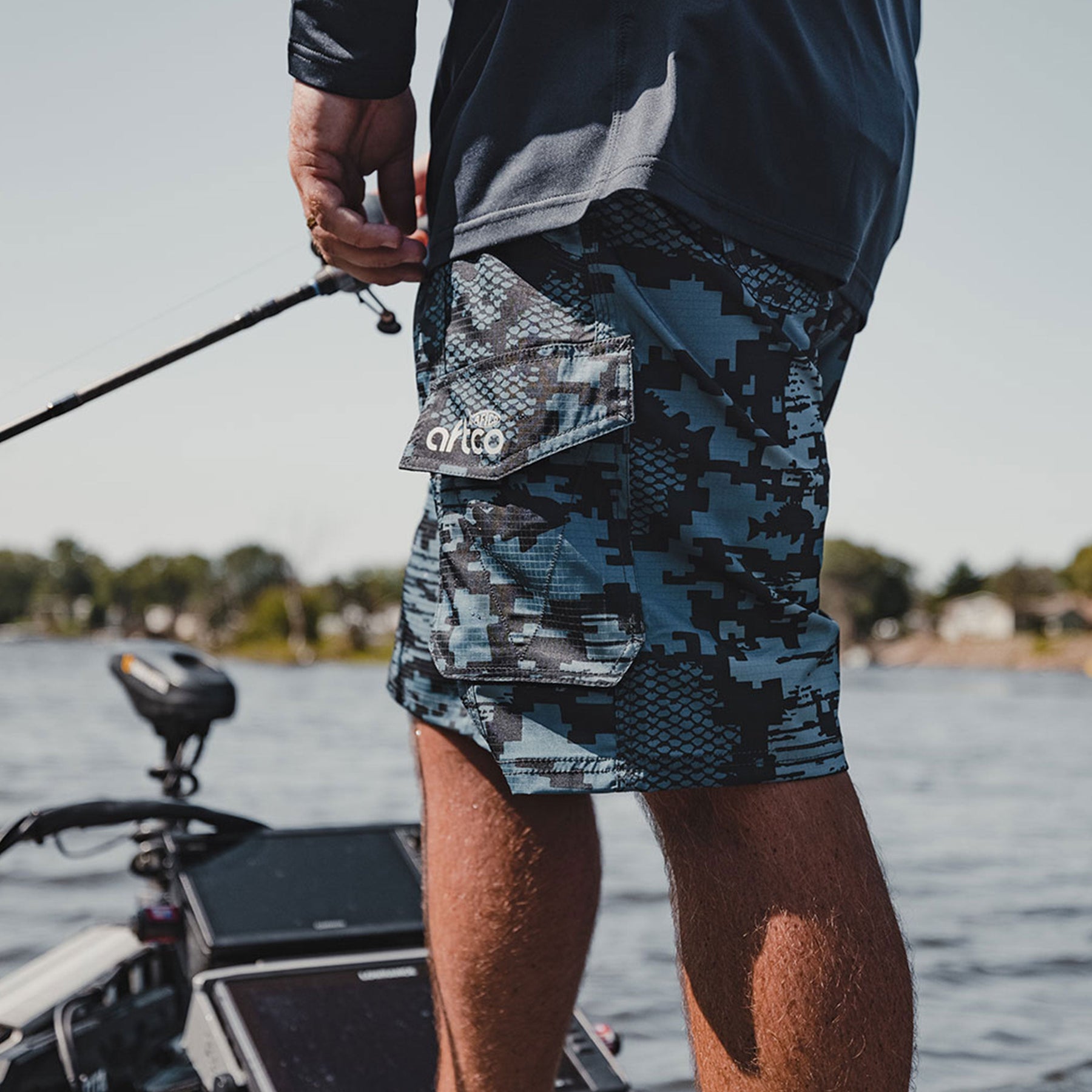 AFTCO Tactical Black Camo Fishing Shorts 42