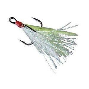 OwnerOwner Feathered Trailer Hooks - Treble HooksSize 6 Qty 2 White Chartreuse Flash5165 - 051 - 03