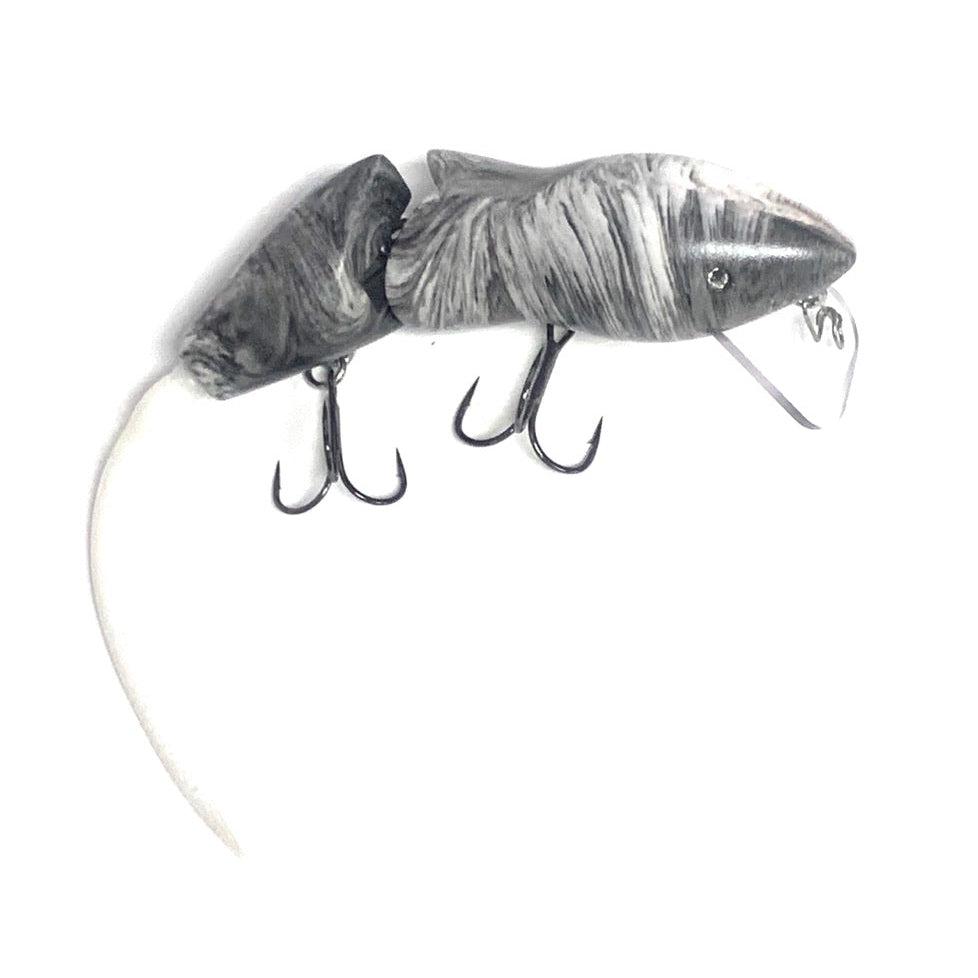 PB RatsPB Rat 2 Piece Wakebait - Hard SwimbaitsWhite Grey Swirl w/ White TailPBRAT - 2PC - WBS/WHT
