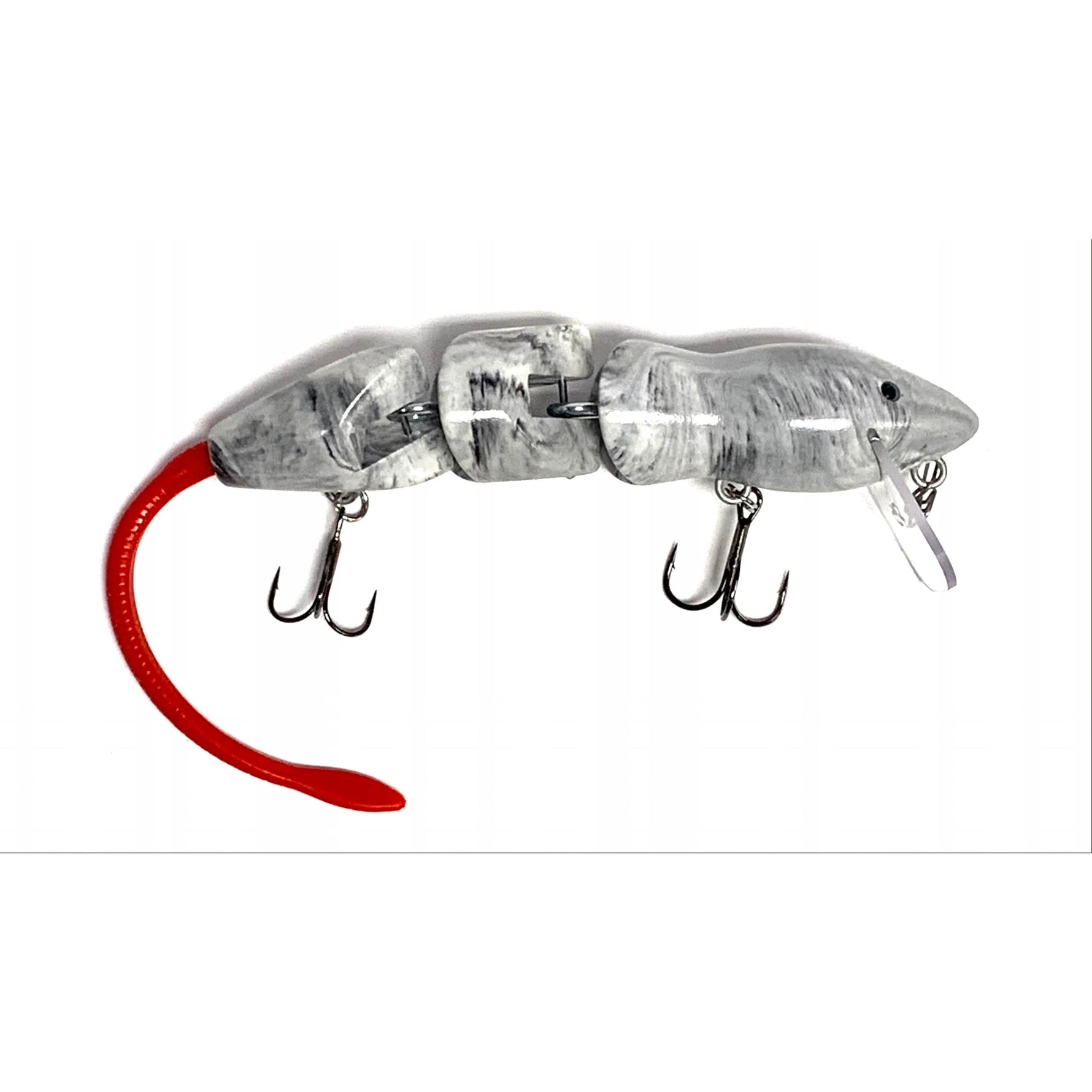 PB RatsPB Rat 3 Piece Wakebait - Hard SwimbaitsWhite Black Swirl w/ Red TailPBRAT - 3PC - WBLS/RED