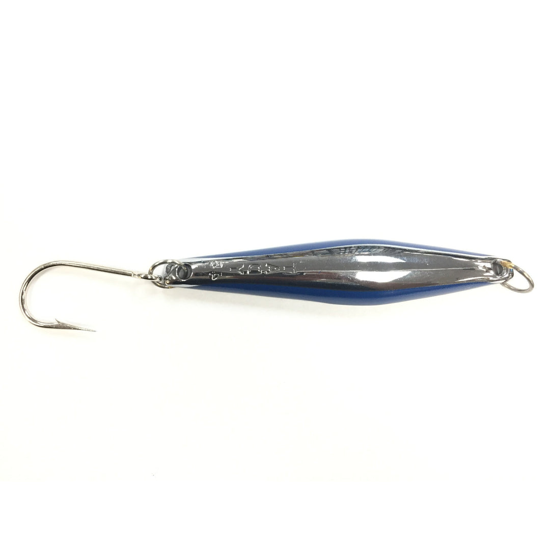 Tady 45 Surface Iron saltwater jig in Chrome Blue, rigged with a single tuna hook