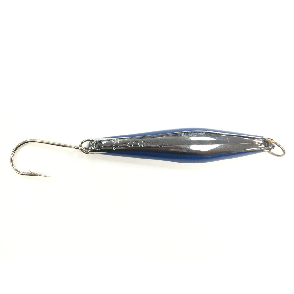 Tady 45 Surface Iron saltwater jig in Chrome Blue, rigged with a single tuna hook
